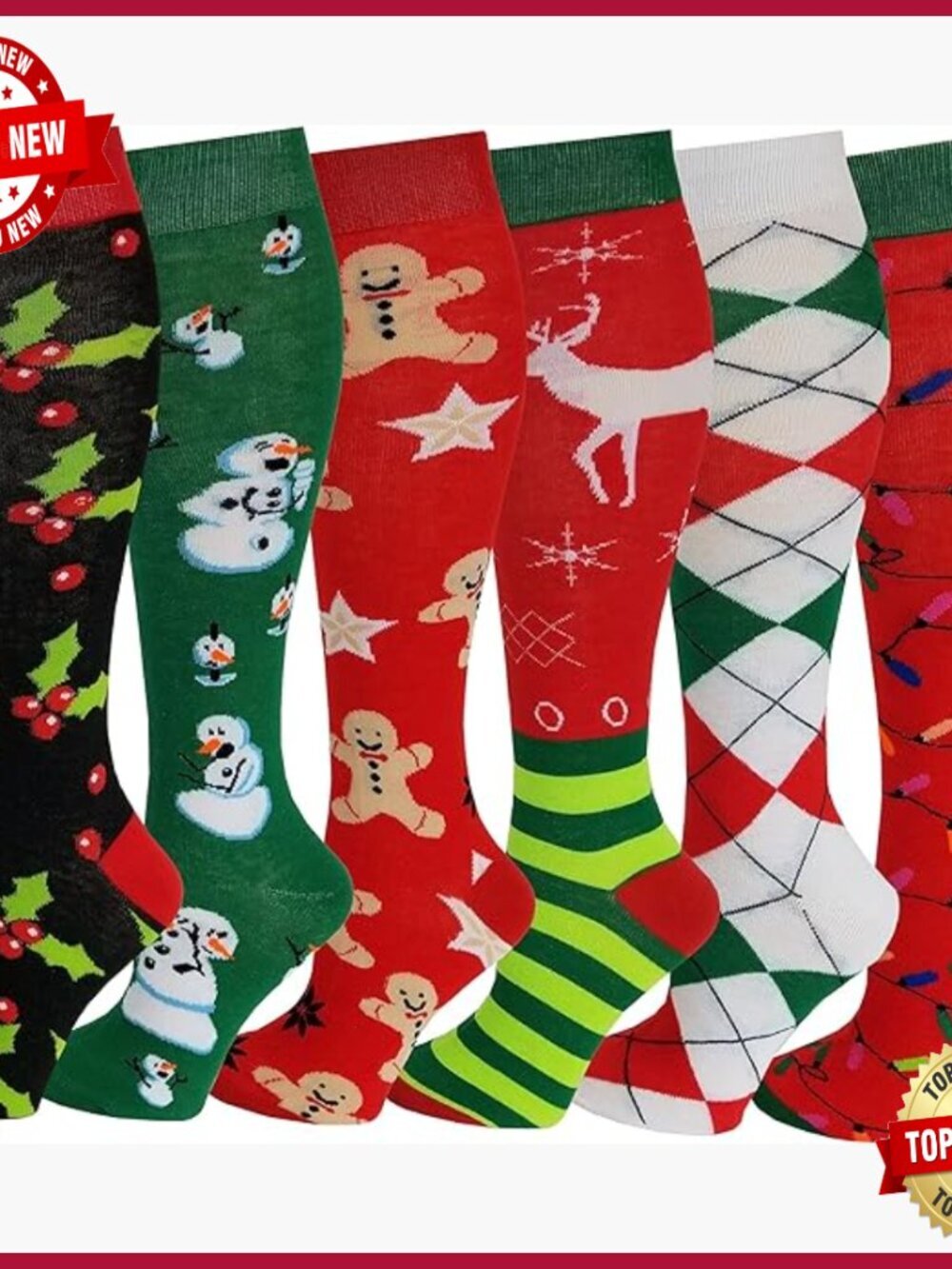 6 Pairs Women's Fancy Patterned Knee High Socks